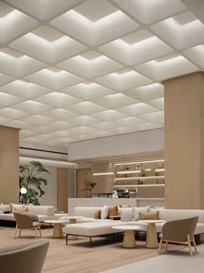 A modern, minimalist commercial space with a functional and stylish design.