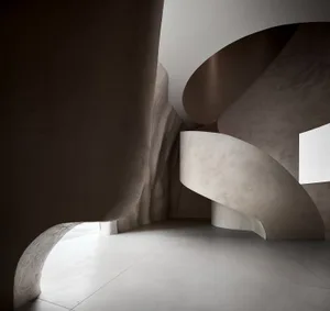 A modern interior design featuring concrete elements and sleek, minimalist lines.