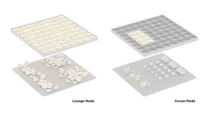 Modular space planning system featuring compact panels in a white plastic material, designed for flexible use in various type