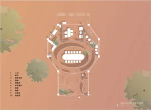 A modern spa interior space with a circular water feature at the center, surrounded by various functional zones.
