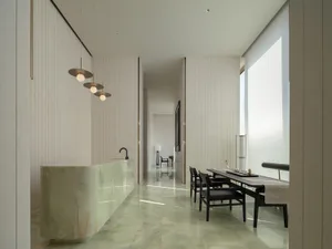 Modern residence featuring marble flooring and minimalist design.