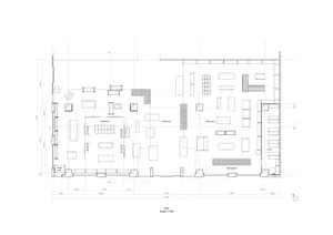 Shop storefront layout plan showing retail areas, public spaces, and functional zones.