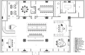 An office space layout plan in a 2D architectural drawing format.