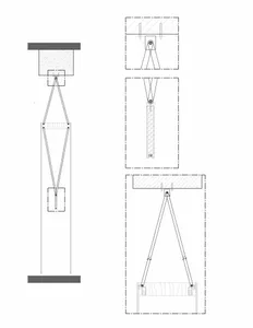 Schematic drawing of an industrial lifting mechanism with metal components and structural support.