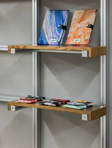 Modern shelves with wood and metal materials for interior design