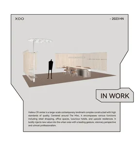 A modern, contemporary office space with wooden walls and a central table.