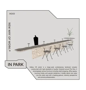 A modern cafe bar with wooden seating and tables, featuring stools for seating and a sleek, minimalist design.