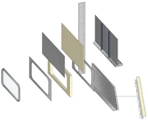 An isometric view of a modern interior design featuring a metal structure and materials.