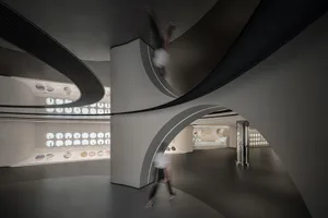 Modern art museum with curved walls and concrete and steel architectural elements