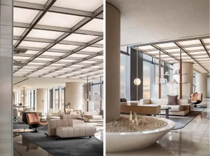 modern lobby interior with concrete and glass materials