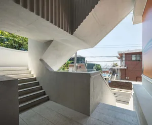 Concrete stairs and wall in an urban interior space