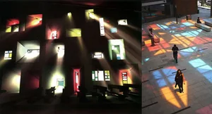 An abstract light installation in a public space