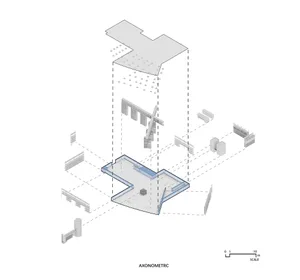 Axonometric view of an architectural interior design layout.