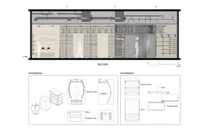 Cross-section of a supermarket interior showcasing metallic materials and design elements.