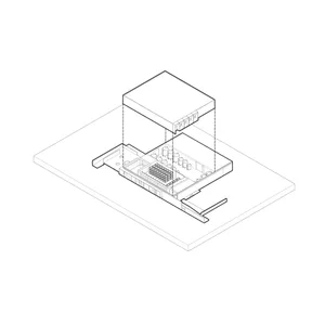 Simplified isometric plan of an indoor space showing layout and components