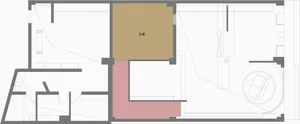 Floor plan of a minimalist living room with concrete flooring, showing modern, clean lines and simple design elements.