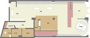 A modern retail store display layout on a 2D architectural plan, showcasing spacious and functional design features.