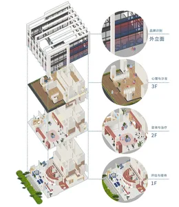 A detailed architectural floor plan of a modern office space showing various rooms and areas.