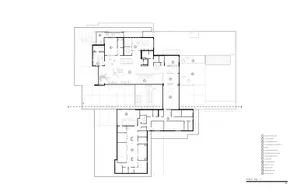 Floor plan of an architectural indoor design showing rooms and layout.
