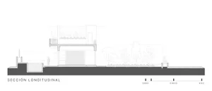 Longitudinal architectural section of an industrial-style indoor space
