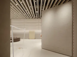 Modern retail space featuring concrete elements and white walls