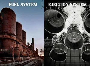 Large industrial buildings with metal structures and large cylindrical tanks
