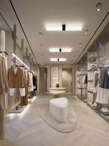 Modern retail shop interior featuring contemporary materials and design.