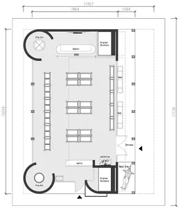 Floor plan of a store with neutral-colored interior design