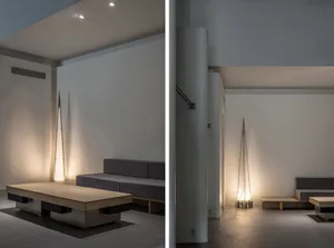 現代工業風零售店面，採用混凝土與玻璃材質。