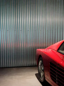 A sleek, minimalist car interior made of metal