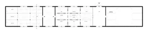 Floor plan layout of a modern office and living space with concrete and glass materials.