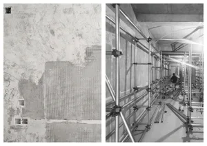 Construction site with scaffolding架设和混凝土结构