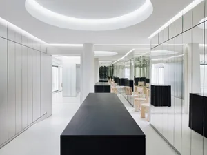 Modern office interior with white and black materials