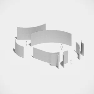 Modern interior design featuring curved panels