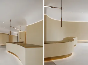 A modern interior space with simple lighting and minimalist design.