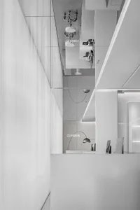 Modern minimalist spa interior with sleek glass and concrete finishes