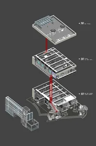 Detailed 2D architectural drawing of a modern interior space, focusing on structural elements.