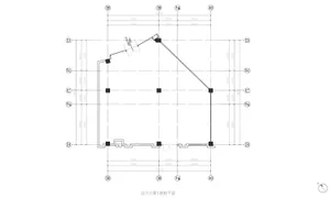 建築平面圖的2D繪製，標註尺寸與特定位置。