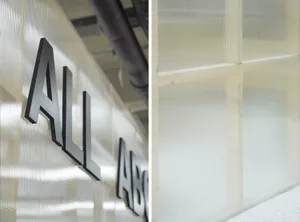 Translucent frosted glass panels in minimalist office setting