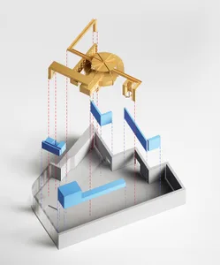 Mechanical engineering diagram showing mechanical systems and components made of metal materials.