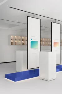 Modern spa interior showcasing a color choice display with various gradient colors.