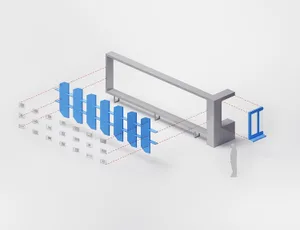 Modern bench with metal frame and glass top, ideal for public spaces like parks and sidewalks.