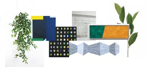 Modern interior design featuring abstract art painted on a wall.