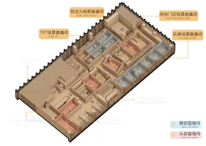 A rendering of a luxurious conference hall with modern design elements and high-end features.