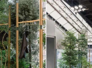A modern clothing retail store with wooden elements