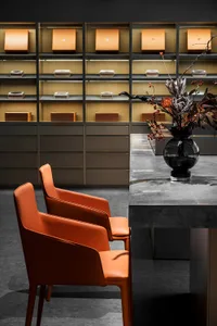 Modern retail interior with metal and glass features for sleek, contemporary design.