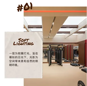 現代健身房室內，木質牆面搭配金屬健身器材。