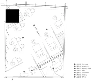 An overhead blueprint of a spa center.