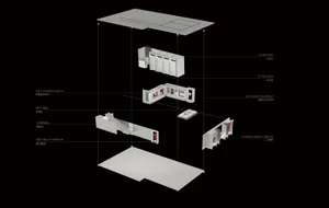 An architectural floor plan depicting various functional zones within a retail space.