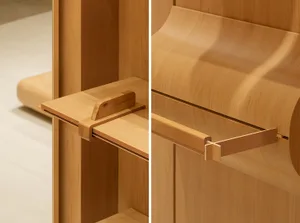 A modern wooden bookshelf with a sleek, curved design.